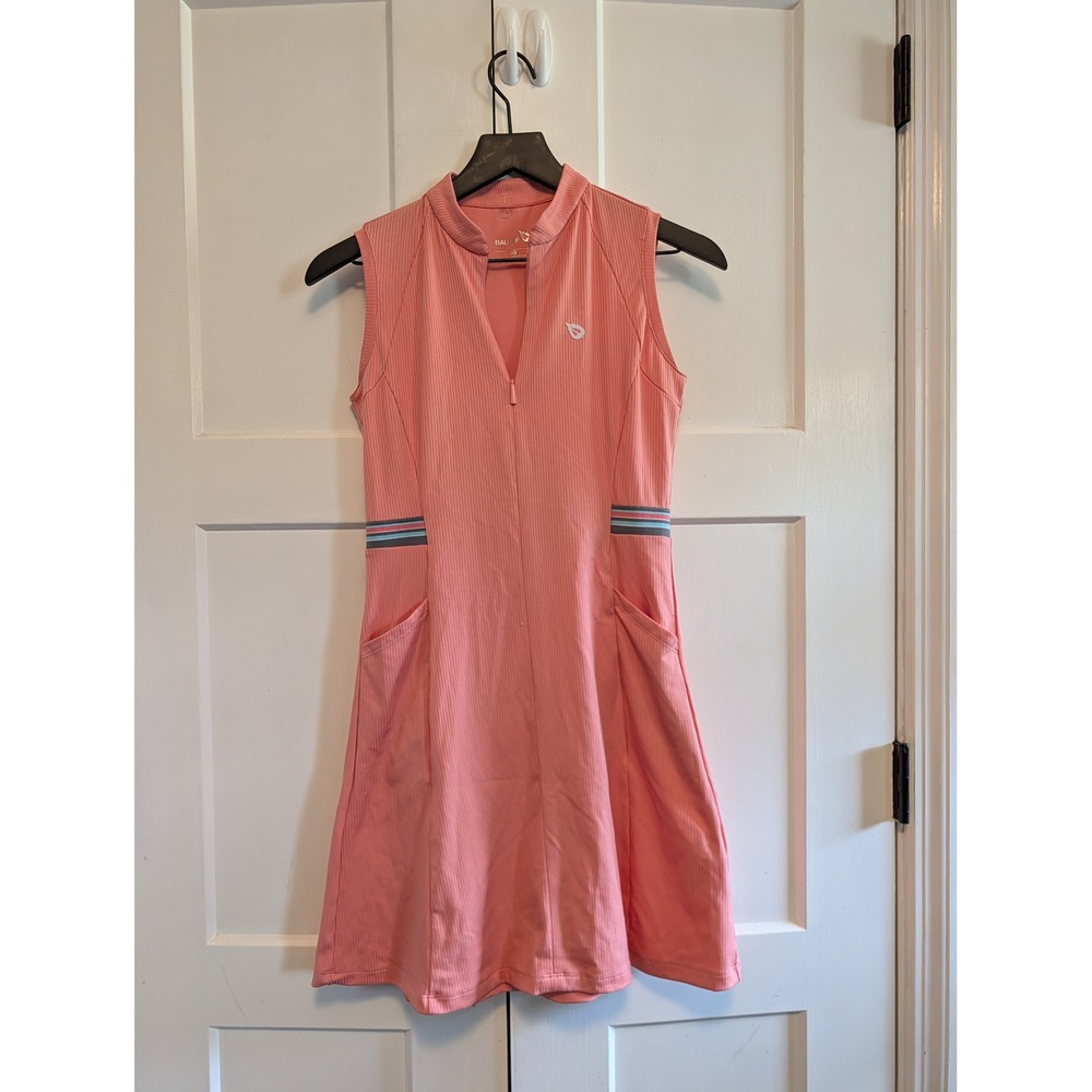 Baleaf Women's Tennis Golf Dress XS Coral Pink Ribbed 1/4 Zip Pockets Cutout